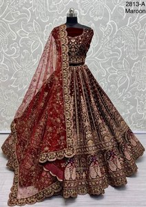 Hermoso trabajo sobrio nupcial Lehenga Choli con Dupatta bordado pesado para Bodas de invierno - Product Image 6