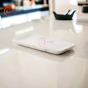 ถาดเสิร์ฟอาหารหินอ่อนถาดเสิร์ฟอาหารดีไซน์แบบดั้งเดิมทรงสี่เหลี่ยมผืนผ้าเคลือบสีขาว - Product Image 2