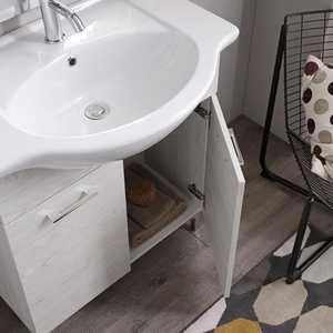 75cm White Oak with Wood Effect <b>Floor</b>-Standing Bathroom Cabinet with <b>Mirror</b> and Ravenna Lamp Bathroom Sets - Product Image 5