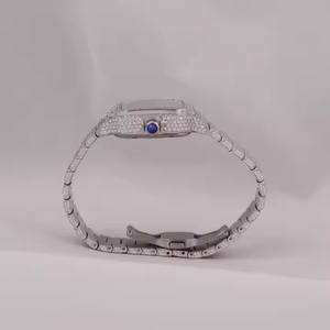 Reloj de pulsera con tachuelas de diamantes de moissanita de banda negra de fábrica al por mayor con reloj de moissanita helado para regalo Pass Diamond Tester - Product Image 2