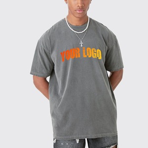 Camiseta antiarrugas de algodón 100% de peso pesado Camiseta de hip hop de gran tamaño lavada con logotipo impreso en soplo personalizado para hombres - Product Image 1