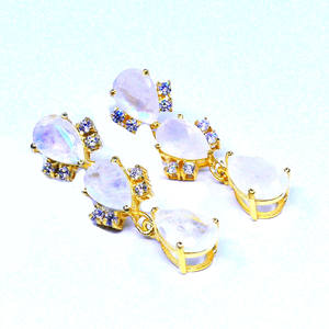 925 Sterling Silver Women's Wedding Earrings Gold-Plated White Topaz <b>Rainbow</b> Gemstone Chic Classic Flower Pattern for Chic - Product Image 3