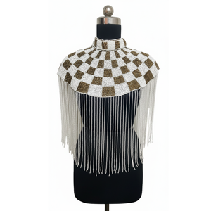 Capelet perlé Ellora avec franges tombantes pour banquets, mariages, costumes de scène, tenues de soirée, article de mode en tissu nylon - Product Image 1