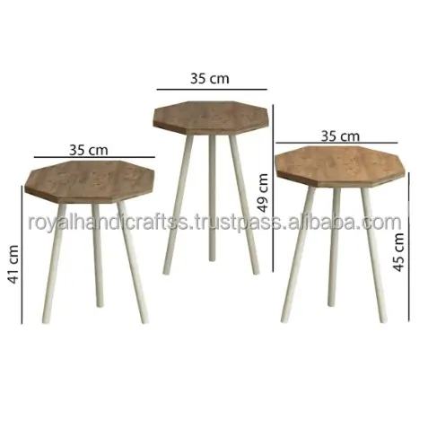 Set Of Three Wooden Top Black Metal Legs Nesting Table Home Accessories Living Room Decorative Good Quality Nesting Side Tables