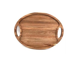 Mejor calidad superior Recién llegado Mango Bandeja de madera para servir Plato Forma ovalada Mango de metal pulido natural para aperitivos de té - Product Image 5