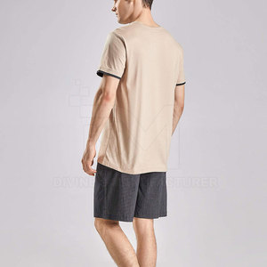 Conjunto de camiseta y pantalones cortos deportivos para hombre, venta al por mayor, cintura elástica, 100% algodón, transpirable, secado rápido, manga corta - Product Image 6