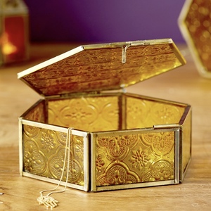 Boîte à bijoux en verre laiton moderne de style européen finition noire antique stockage personnalisable en cristal biseauté perlé stockage de luxe - Product Image 6