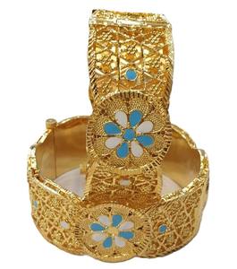 Dubai 24KT <b>Gold</b> <b>Plated</b> Womens Stylish <b>Bangles</b> Set 2PCS Two Tone Design Screw Type Dubai Plaque or 24 Carats Conception Bicolore - Product Image 3