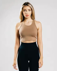 Seamless Women Tank <b>Top</b> Polyester/Cotton Stretch Fabric Casual Fit Scoop Neck Front Logo Breathable Quick Dry OEM Services Bulk - Product Image 1