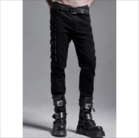 Pantalon en jean décontracté respirant coupe régulière effet mouillé style gothique avec détails en dentelle, sexy, en latex, streetwear, pour soirée, hiver, tenue décontractée, mode