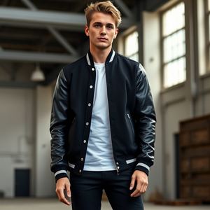 Chaqueta universitaria fabricada en Pakistán con mangas de poliéster, sudadera con cremallera, disponible en todos los tamaños, proveedor OEM, pedidos a precios bajos a granel - Product Image 2