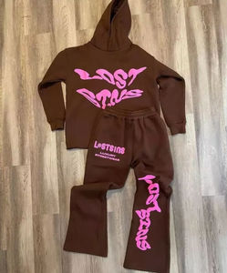 Conjunto de chándal acampanado con logotipo personalizado para hombre, conjunto de pantalones de chándal acampanados y Sudadera con capucha, chándales Unisex, sudaderas con capucha y estampado abullonado, conjunto de pantalones de chándal acampanados - Product Image 6