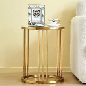 Table d'appoint ronde de 15.7 pouces avec cadre en métal inoxydable doré Table d'appoint en pierre frittée pour salon chambre décor Table d'appoint - Product Image 4