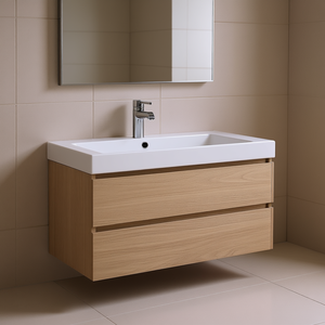 Mueble de Baño Vieste de 90 cm con 2 Cajones, Madera de Roble Natural, para Artículos de Baño y Aseo - Product Image 3