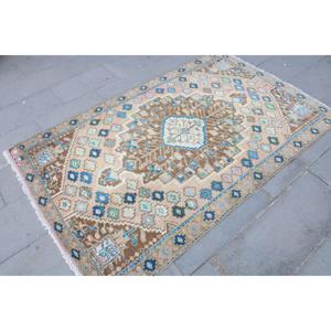 Alfombra Turca, Alfombra Vintage de 4.1x6.3 pies, Alfombra Floral Azul Marrón - Product Image 3
