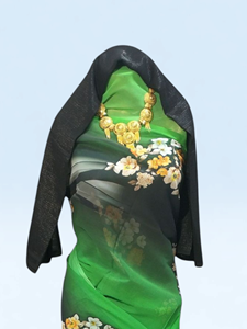 Vestido Dirac Suizo Floral Verde con Chal de Terciopelo Verde Bordado, Atuendo de Fiesta Premium para Mujeres Musulmanas - Product Image 2