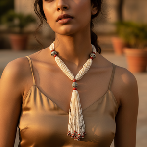 "Boho Chic Pearl <b>Beaded</b> Chain <b>Necklace</b> with Silver Accents for Women's <b>Fashion</b> Jewelry" - Product Image 2