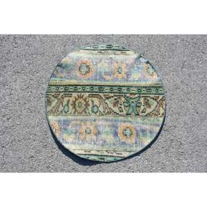 Tapis en laine patchwork bleu vert traditionnel fait à la main 2.2x2.2 pieds Rectangle conception de couloir pour vivre tapis de chevet en latex nouveaux tapis - Product Image 1