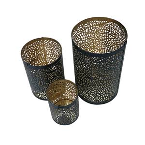 Set of 3 Black and Gold Metal Candle Holders for use with Pillar Votive and tea light Candles Elegant <b>Lantern</b> Style Centerpiece - Product Image 6