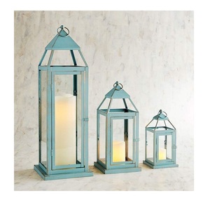 Farol de hierro y vidrio para decoración de jardín, vela de Metal hecha a mano para decoración del hogar - Product Image 2