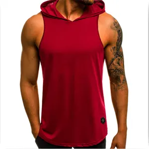 Kaus Tank top bertudung untuk pria, kaos otot Musim Panas motif puff, kaus hoodie gym tanpa lengan untuk pria