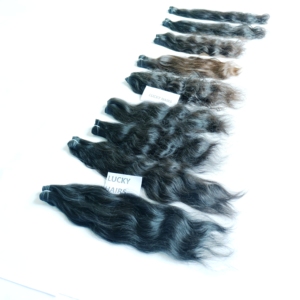 Cheveux Remy 100% non traités de haute qualité du Karnataka, Inde, sans perte, double trame machine, 100g, toutes couleurs, ondulés, lots noirs - Product Image 3