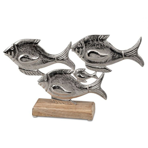 Metal <b>Easter</b> Fish Silver Design Sculptures With Wooden Base Decorative Fish Shapes Christmas Ornaments - Product Image 3