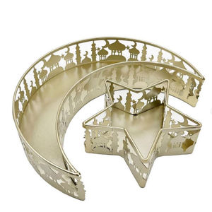 Atractivo diseñador Ramadán bandeja decorativa para servir alimentos hecha de estrella de metal y forma de media luna dulces fechas postre bandeja para servir - Product Image 3