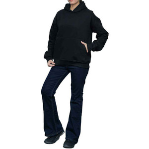 Sudadera con capucha de gran tamaño suave y acogedora para mujer, jersey de manga larga, ropa de invierno informal negra, elementos esenciales de capas teñidos lisos en la parte delantera - Product Image 4