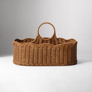 Scallop rattan diaper caddy, eco-friendly handmade design for stylish nursery organization and easy <b>baby</b> care - Product Image 5