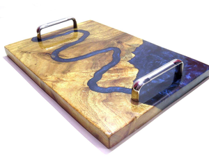 Acacia Wood and <b>Epoxy</b> Resin Serving Tray with <b>Metal</b> Handle Customized Size for Home Storage and Food by saniya handicraft - Product Image 2