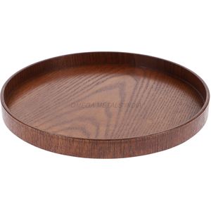 Juego de bandejas de madera de primera tendencia en rico color caoba con forma redonda y acabado liso Ideal para servir aperitivos y decoración - Product Image 1