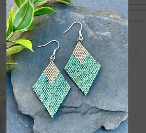 Pendientes de Cuentas de Turquesa y Plata de Primera Calidad, Pendientes de Cuentas Tejidos a Mano - Product Image 1