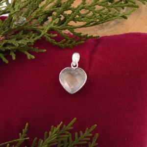 Colgante de Plata de Ley 925 con piedras preciosas en forma de corazón de cuarzo rosa natural con colgante de moda Chapado en plata para mujer. - Product Image 4