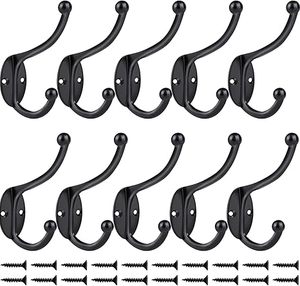 <b>Wall</b> Coat <b>Hooks</b> Double Robe <b>Hooks</b> <b>for</b> Hanging Coats Towels <b>Keys</b> Bags Hats Rust-Resistant Black <b>Wall</b> Mounted Hardware - Product Image 4