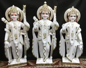 Patung marmer Makrana putih susu murni patung Darbar Lord Shri Ram menakjubkan batu mengilap Hindu patung agama OEM jumlah besar