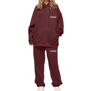 Conjunto de Dos Piezas de Sudadera con Capucha y Pantalones Deportivos de Algodón Orgánico para Mujer, Color Liso, para Adultos - Product Image 4
