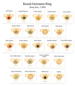 Vente en gros de bijoux de mariage personnalisés minuscule quartz bleu suisse rond martelé bague ouverte réglable bague ronde empilable cadeau pour elle - Product Image 2