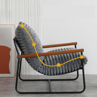 Chaise d'appoint Sherpa Fauteuil boucle moderne du milieu du siècle avec bras en bois et cadre en métal pour salon, chambre à coucher