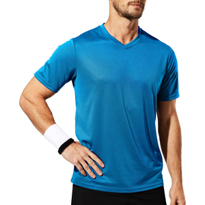 Camisetas de hombre con logotipo personalizado de secado rápido, transpirable, con cuello en V, ropa informal, corte holgado, jersey de poliéster, patrón sólido - Product Image 1