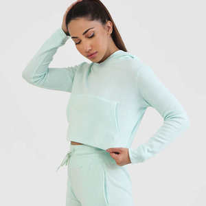 Sudadera Corta Personalizada de Lona para Mujer, Invierno, 100% Algodón, Ecológica, de Secado Rápido, Lisa, Teñida, Material Personalizado - Product Image 2