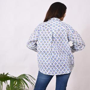 Camisa de algodón de manga larga para mujer Diseño de estampado de bloques, ropa de oficina suave y cómoda o Top estampado informal - Product Image 5