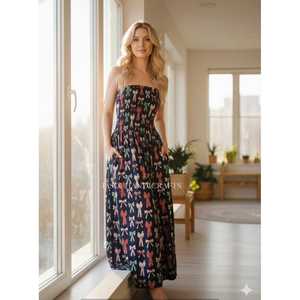 Handmade Cotton Jaipur Blockprint Sundress Strapless Elegent Bodice Outfit with Elastic Waist <b>Boho</b> Flowy Summer Dress - Product Image 4