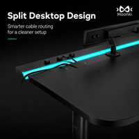 Bureau de jeu Moonki moderne en MDF avec gestion magnétique des câbles, éclairage COB et contrôle de mémoire pour configurations de jeu professionnelles