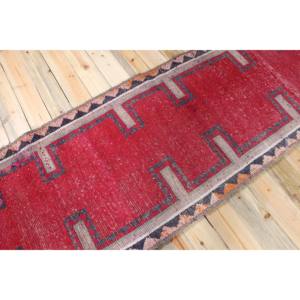 Alfombra Vintage, Alfombra de Pasillo de 3.2x11 pies, Alfombra Geométrica Rosa Herki - Product Image 2