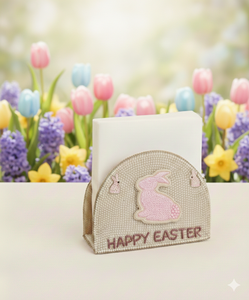 Elegant Beaded Happy Easter Napkin Caddy Embroidered Bunny Silhouette Accent Luxury Spring <b>Party</b> <b>Supplies</b> Multi-Color Stand 2026 - Product Image 5