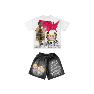 ชุดเสื้อและกางเกงขาสั้นสไตล์วินเทจสำหรับผู้ชายซักกรดฤดูร้อน2ชิ้นพร้อมพิมพ์ลายสกรีนเสื้อยืดและกางเกงขาสั้น - Product Image 4