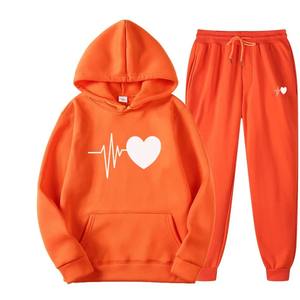 Top Quality Stylish Woman Tracksuits Sublimation Printed <b>Hooded</b> 2 Piece Set 100% Organic Cotton Wholesale Sweat Suits - Product Image 4