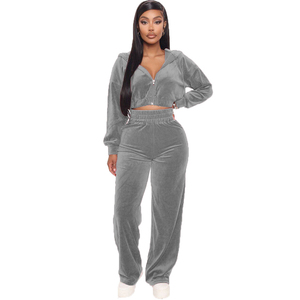 Automne hiver femmes velours 2 pièces Jogging pantalon ensemble Designer Logo haut court sweats à capuche survêtement décontracté velours survêtements 2025 - Product Image 5