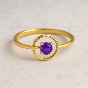 Anillo de amatista púrpura de Plata de Ley 925, joyería de Halo moderna, anillo redondo de piedra natal de febrero de 8mm, regalo minimalista fino para mujer - Product Image 5